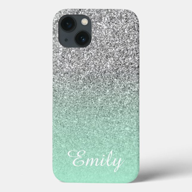 Silver Glitter Mint Ombre Personlig (Baksida)
