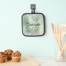 Silver Glitter Mintgrön Folie Monogram
