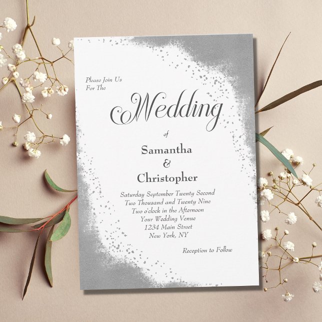 Silver Glitter Modern Elegant Kalligrafi Bröllop Inbjudningar (Skapare uppladdad)