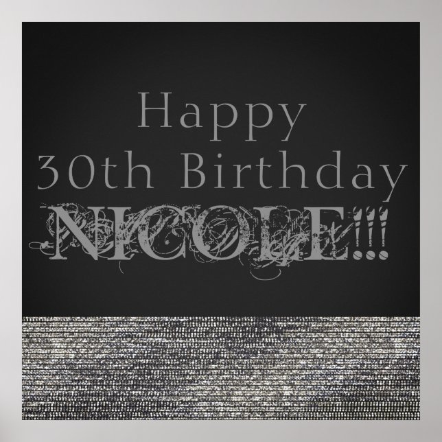 Silver Glitter Modern Glamör Sequins Fest Banner Poster (Framsidan)