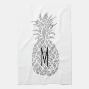 silver glitter monogram ananas kökshandduk