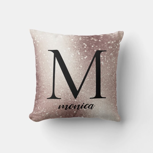 Silver Glitter Monogram Anpassad Namnpresent Kudde (Framsida)