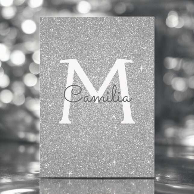 Silver Glitter Monogram Gnistra Quinceanera Inbjudningar (Skapare uppladdad)