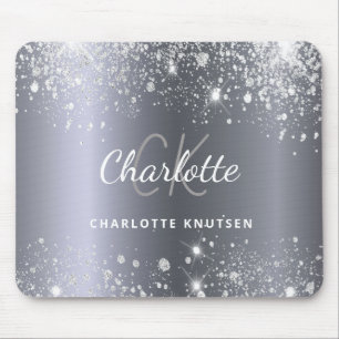 Silver glitter monogram initails namn glamous musmatta