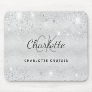 Silver glitter monogram initails namn metalliska musmatta