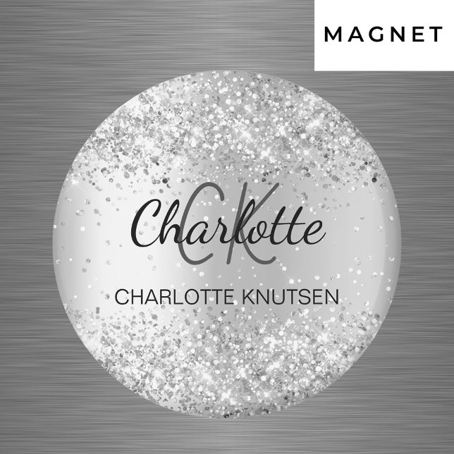 Silver glitter monogram namn magnet (Skapare uppladdad)