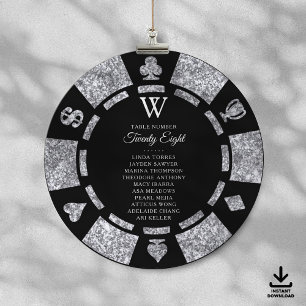 Silver Glitter Monogram Poker Chip Casino Bröllop Inbjudningar