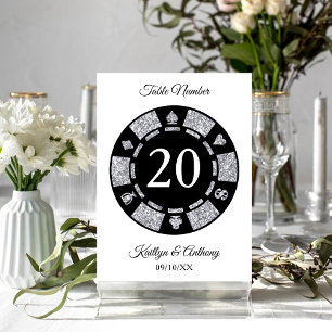 Silver Glitter Monogram Poker Chip Casino Bröllop Inbjudningar