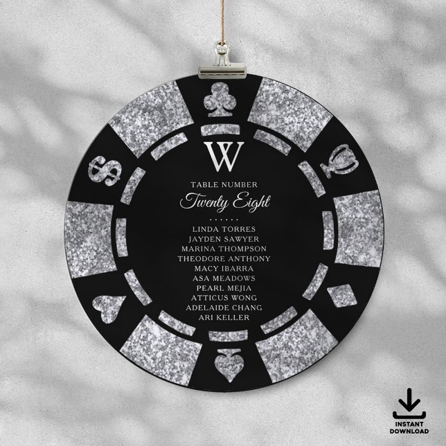 Silver Glitter Monogram Poker Chip Casino Wedding Inbjudningar (Skapare uppladdad)
