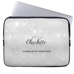 Silver glitter monogrammat laptop fodral