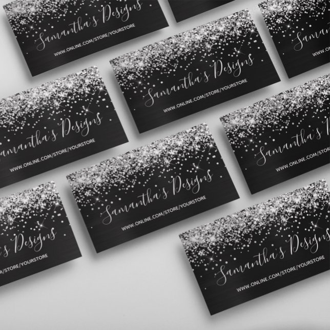 Silver Glitter Mörk Grått Black Foil Online Store Visitkort (Silver Glitter Dark Grey Black Foil Online Store Business Card)