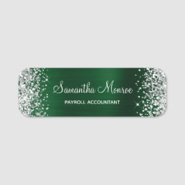 Silver Glitter Mörk Grön Folie Namn Titel Namnbricka