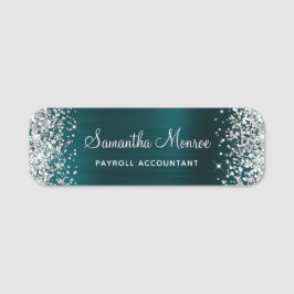 Silver Glitter Mörk Turkos Folie Namntitel Namnbricka