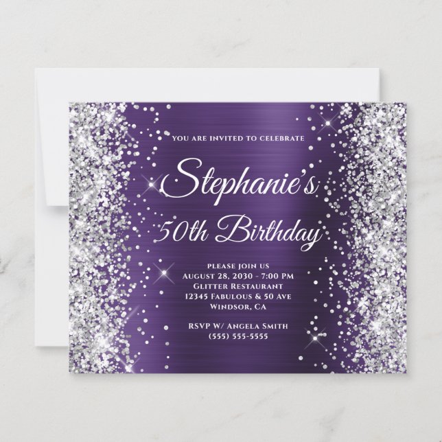 Silver Glitter Mörk Violett Folie 50-årsfirande (Framsida)