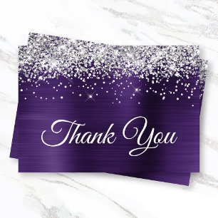Silver Glitter Mörk Violett Lila Ombre Folie Tack Kort