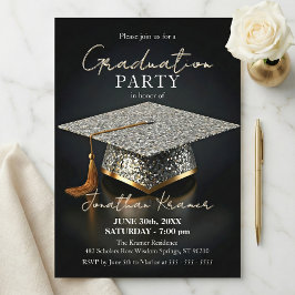 Silver Glitter Mosaic Black Gold Graduation Party Inbjudningar