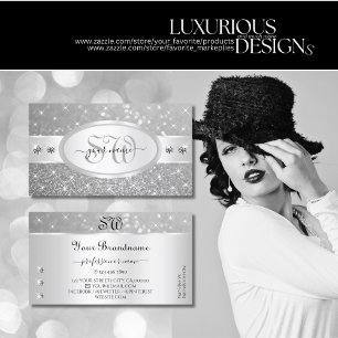Silver Glitter-mousserande stjärnor Diamonds Initi Visitkort