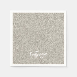 Silver Glitter NAMN Eleganta Nya Års Servetter