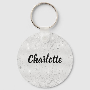 Silver glitter namn nyckelring