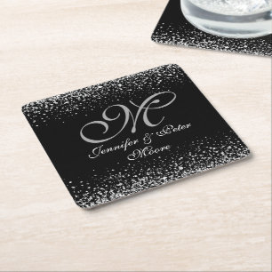 Silver Glitter Nattnatten Himmel Bröllop Underlägg Papper Kvadrat