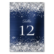 Silver Glitter Navy Blue Folie Bröllop