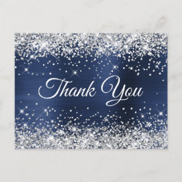 Silver Glitter Navy Foil 75-årsdag Tack Vykort