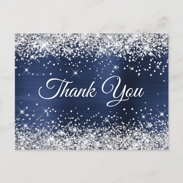 Silver Glitter Navy Foil 75-årsdag Tack Vykort (Framsida)