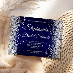 Silver Glitter Navy Gradient Fancy Monogram Inbjudningar
