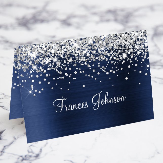 Silver Glitter Navyblåa Individuella Platskort Bordsnummer (Silver Glitter Navy Blue Individual Place Cards)