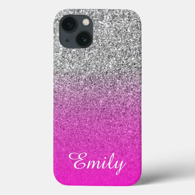 Silver Glitter Neon Rosa Ombre Personlig (Baksida)