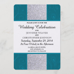 Silver Glitter och Aqua Teal med trådlös design Inbjudningar