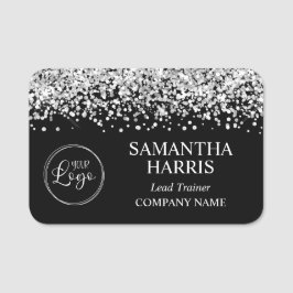 Silver Glitter och Black Logotyp Company Namnbricka
