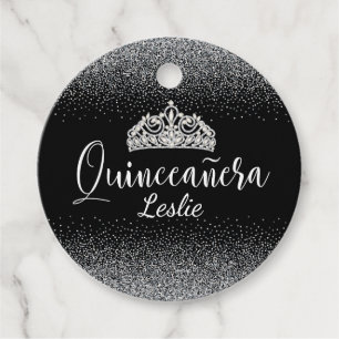 Silver glitter och Black Quinceañera Gåvor Etiketter