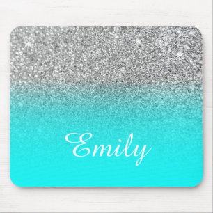 Silver Glitter och Bright Aqua Ombre Musmatta