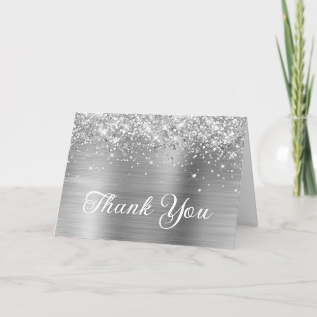 Silver Glitter och Foil 50:e födelsedagen Tack Kort (Framsida)