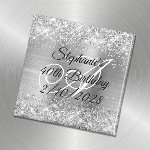Silver Glitter och Foil Monogrammed 40 födelsedaga Magnet