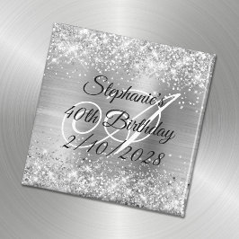Silver Glitter och Foil Monogrammed 40 födelsedaga Magnet