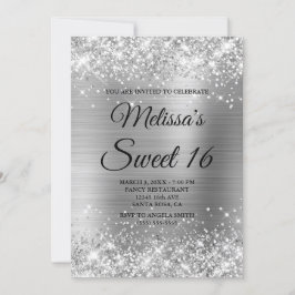 Silver Glitter och Foil Sweet 16 Finare Monogram Inbjudningar