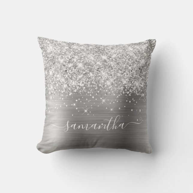 Silver Glitter och Foli Signatur Tjejig Kudde (Framsida)