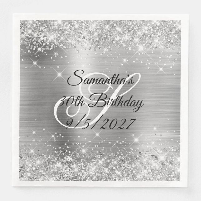 Silver Glitter och Folie 30-årsdag Pappersservett (Framsida)