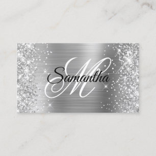 Silver Glitter och Folie Fancy Monogram Profil Visitkort