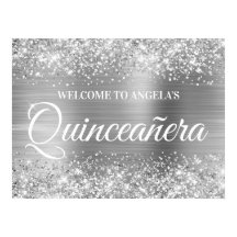 Silver Glitter och Folie Quinceanera Välkomstskylt