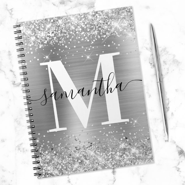 Silver Glitter och Folie Signatur Monogram Anteckningsbok (Skapare uppladdad)