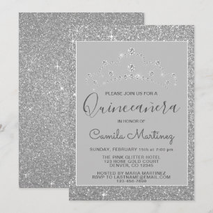 Silver Glitter och Gnistra Quinceanera Inbjudningar