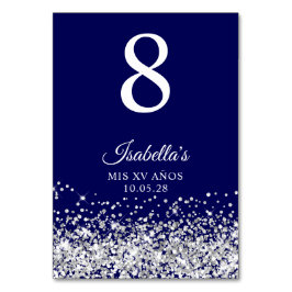 Silver Glitter och marinblått mis XV Anos Bordsnummer