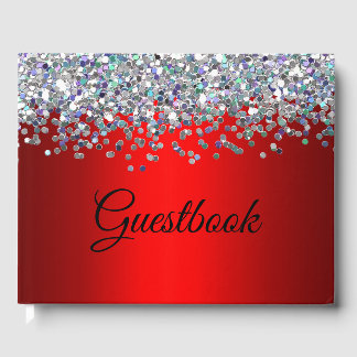 Silver Glitter och Metallisk Röd Gästböcker