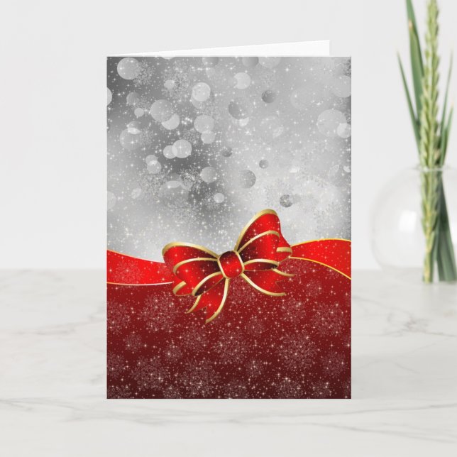 Silver Glitter och rödjulsparklackskena Bow Helgkort (Framsida)