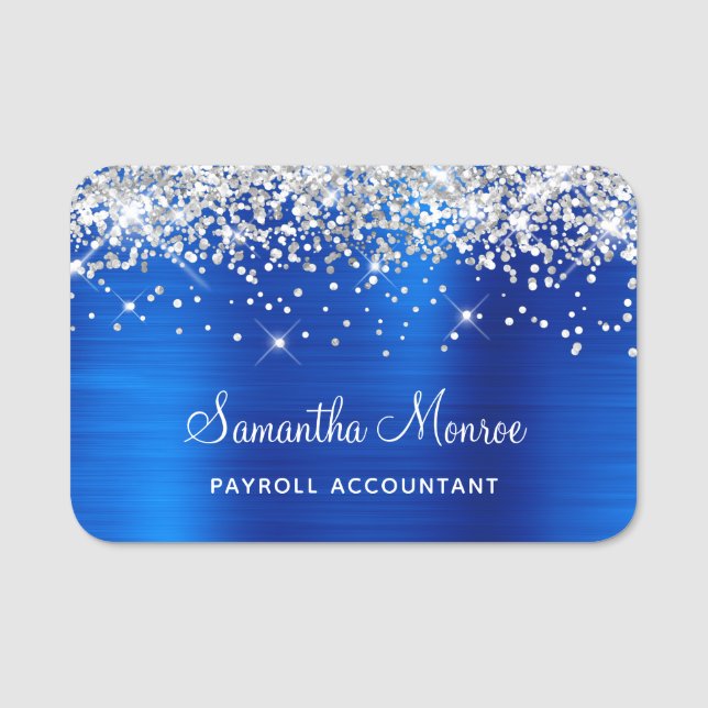 Silver Glitter och Royal Blue Foil Namnbricka (Framsida)