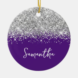 Silver Glitter och Royal Purple Glam Namn Julgransprydnad Keramik