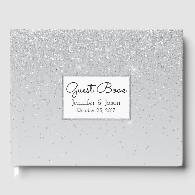 Silver Glitter och Shine Bröllop Gästböcker (Framsida)